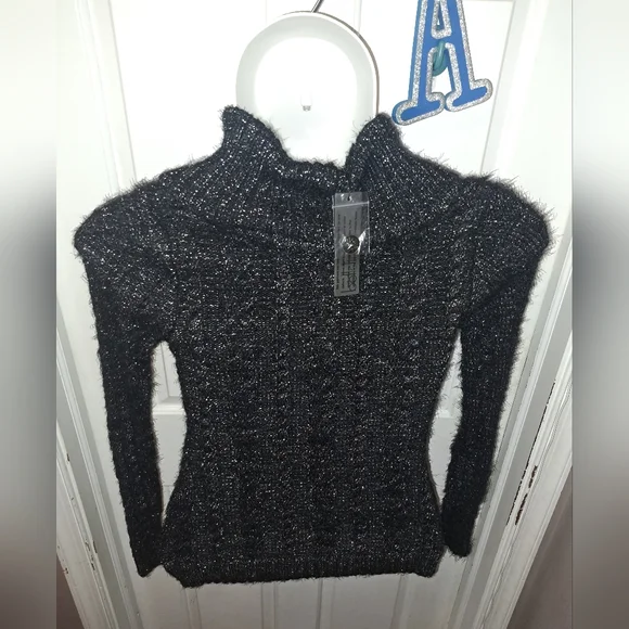 🆕️ Belldini Black Label Women's Lurex Cowl Neck Eyelash Sweater Sz S - Picture 7 of 9